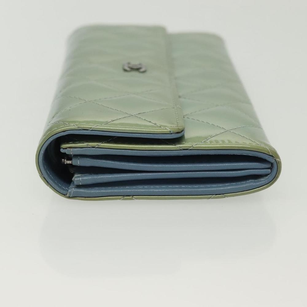 CHANEL Matelasse Long Wallet Enamel Green Silver CC Auth 138942 - Picture 5 of 16